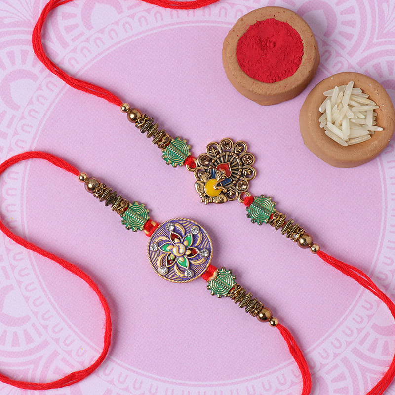 Set of 2 Antique Ganesha n Mandala Rakhi