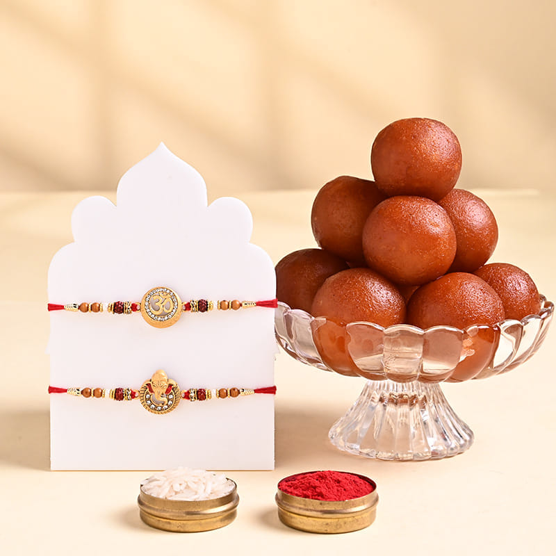 Ganesha N Om Rakhi Duo With Gulab Jamun