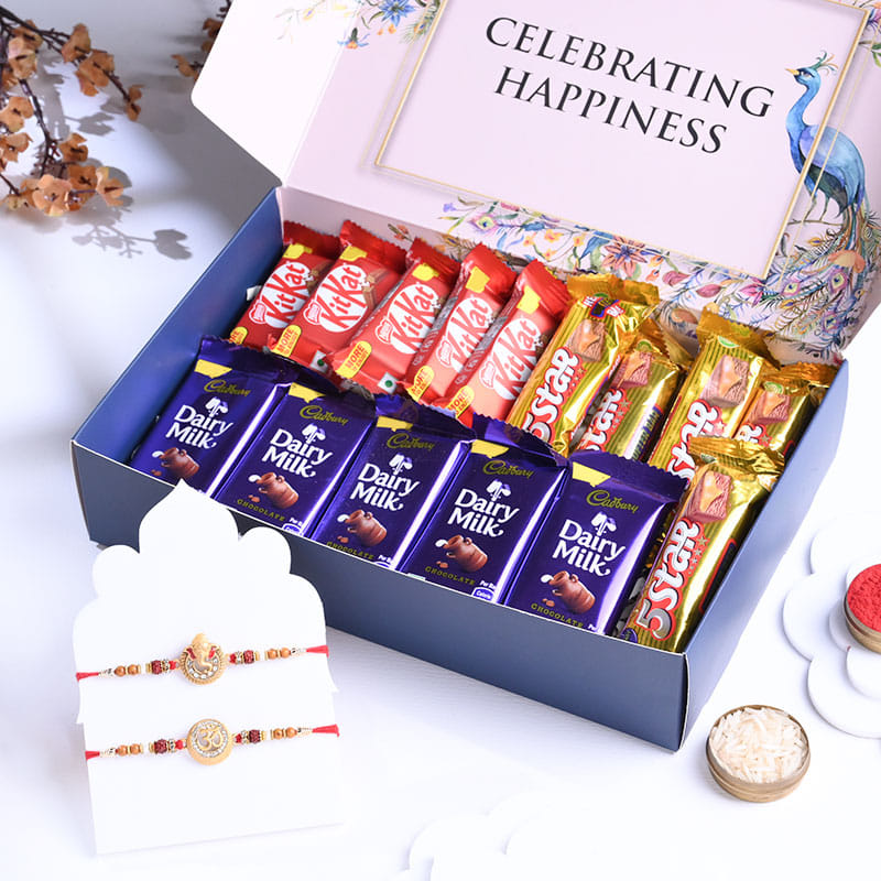 Ganesha Om Rakhi with chocolates and traditional design for Raksha Bandhan