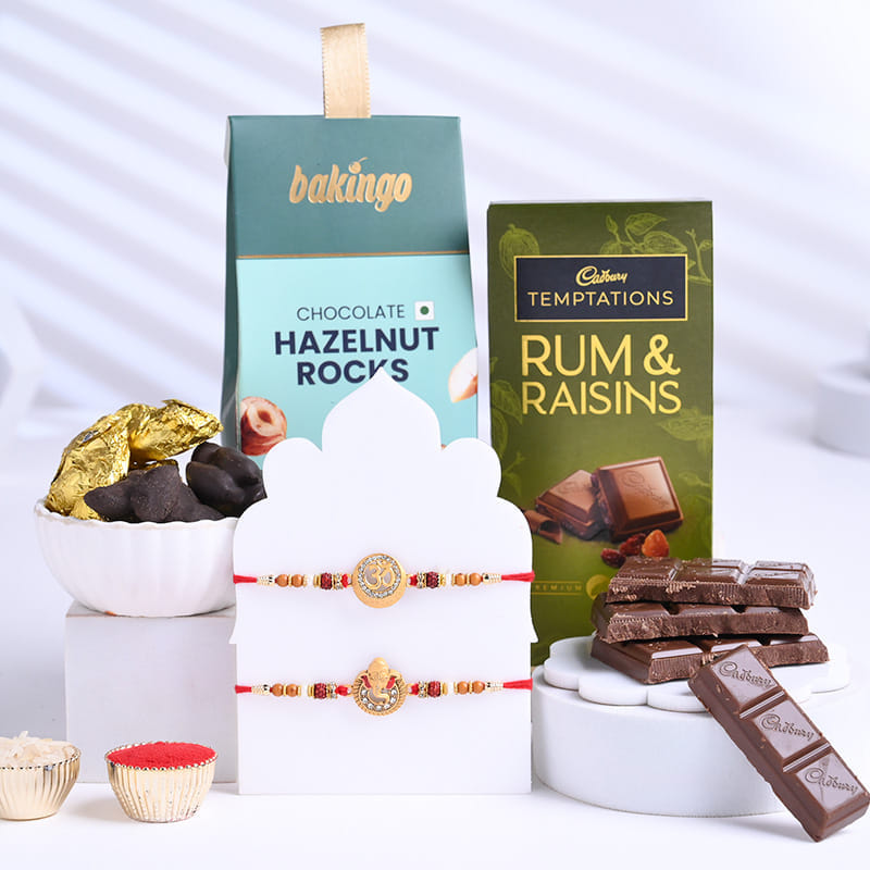 Ganesha N Om Sacred Rakhis With Chocolates