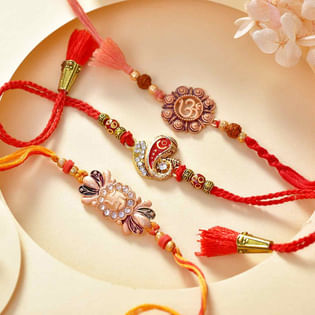 Ganesha Om N Swastika Rakhi Set