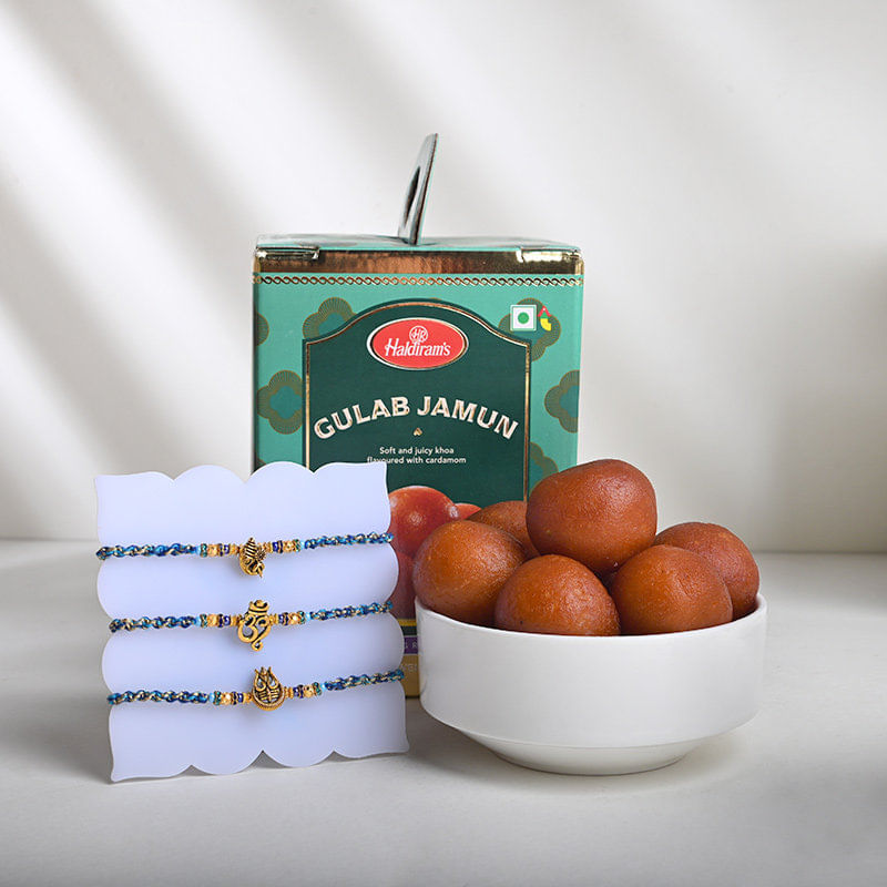 Set of 3 Designer Divine Rakhi With Gulab Jamun