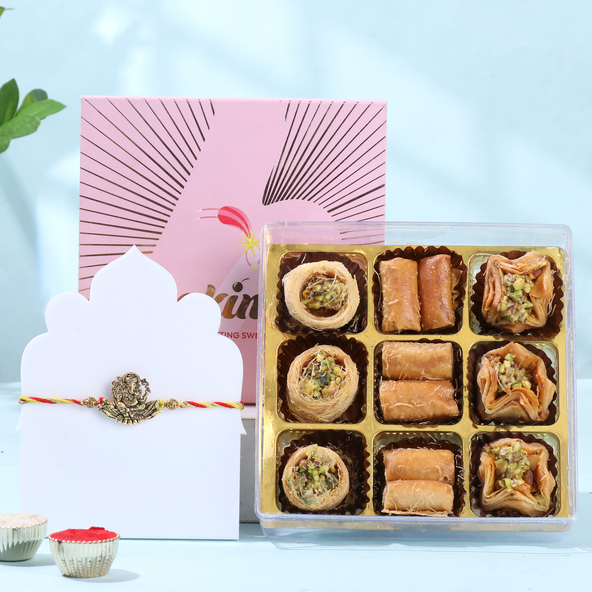 Ganesha Rakhi With Baklawa Sweets