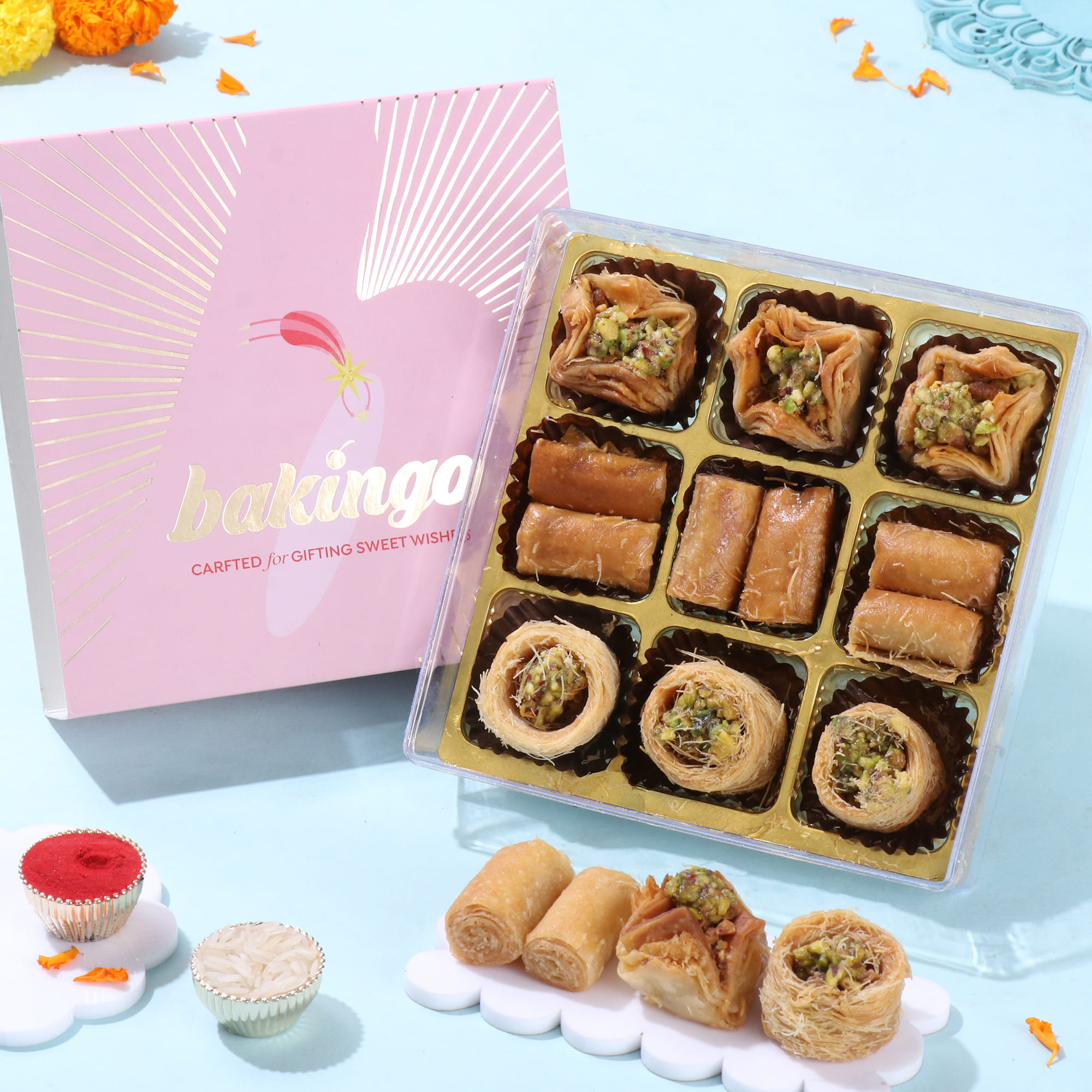 Ganesha Rakhi With Baklawa Sweets