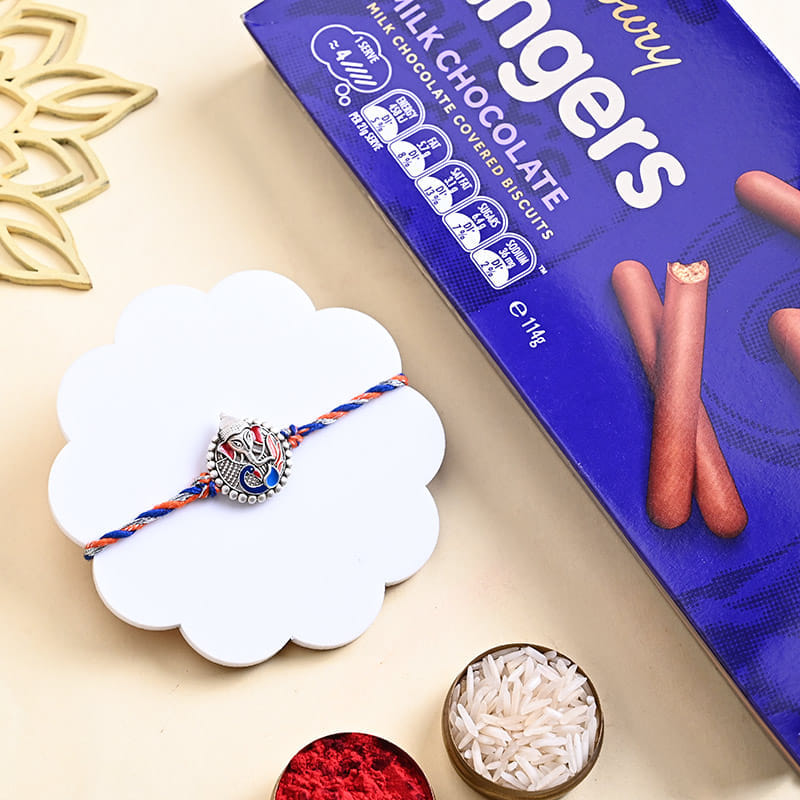 Ganesha Rakhi With Cadbury Fingers