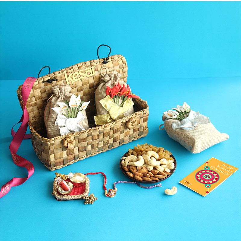 Ganesha Rakhi With Dry Fruits In Jute Box