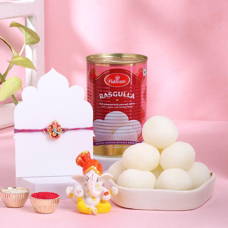 Ganesha Rakhi With Ganesha Idol N Rasgullas