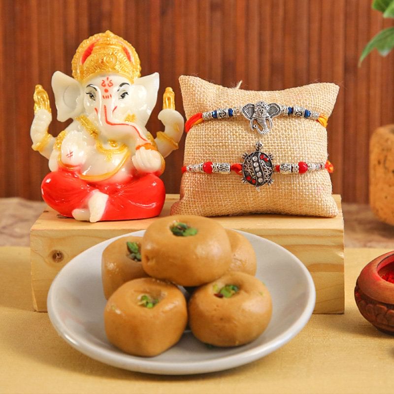 Ganesha Two Rakhi with Idol