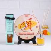 Ganesha Wall Clock N Jasmine Diffuser Combo