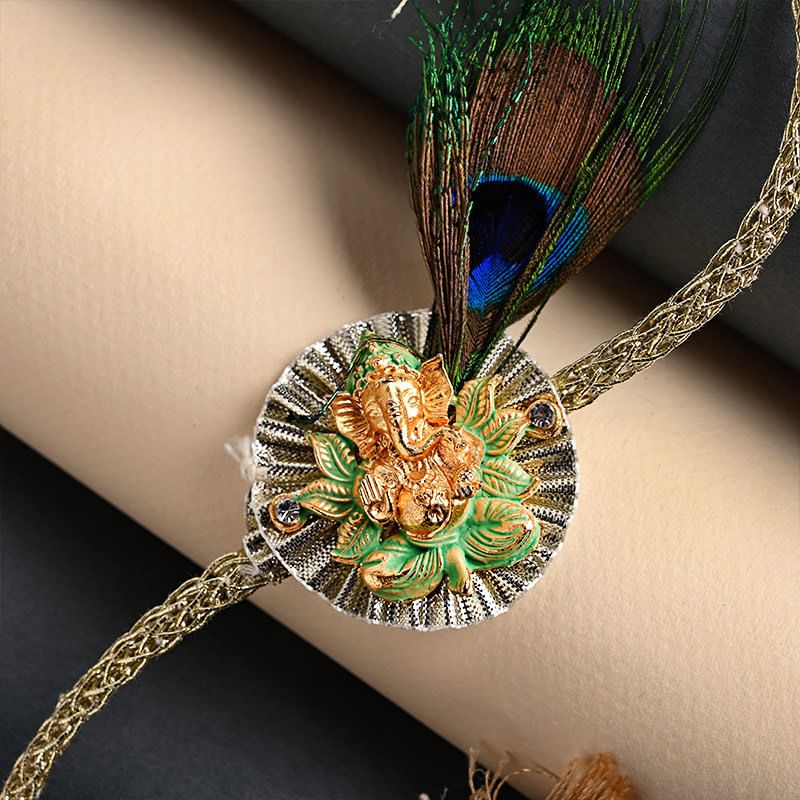 Buy Divine Rakhi for Brother Online - Ganpati Morpankh Rakhi