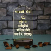 Gayatri Mantra LED Lamp - LED Acrylic Multicolour Lamp with Top Glowing Part and Wooden Box
