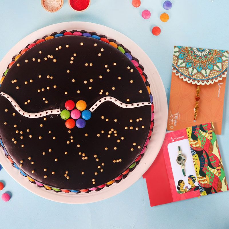 2 Rakhi Set with Chocolate Cake - Instant Delivery Available