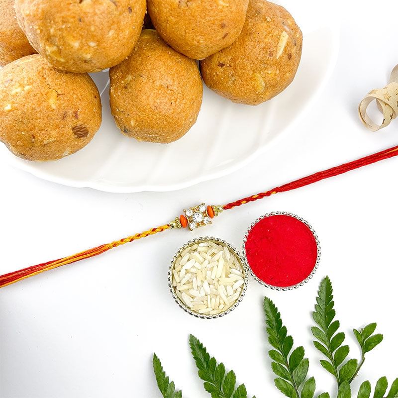 Gem Studded Rakhi With Besan Laddoo-Canada