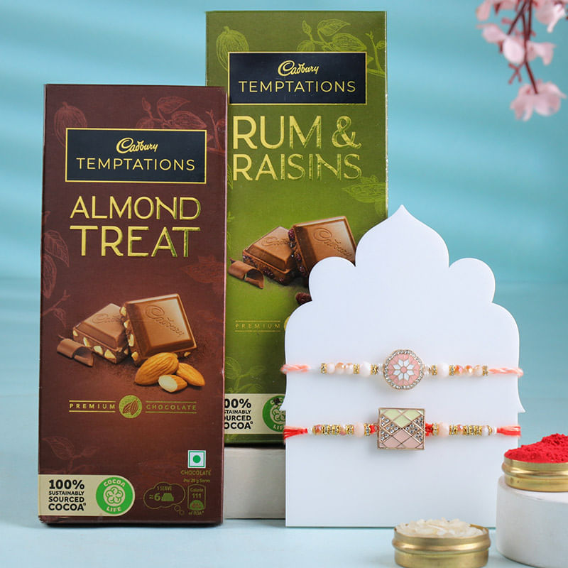 Geometrical Designer Rakhi Duo With Chocolates