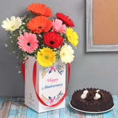 Anniversary Combo of Mixed Gerberas and Chocolate Cake
