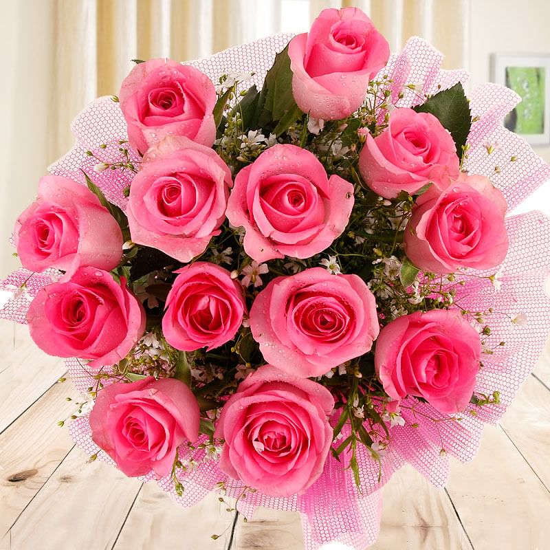 Zoomed view of 12 pink Roses bouquet - A part of Gift of Fondness