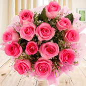 Zoomed view of 12 pink Roses bouquet - A part of Gift of Fondness