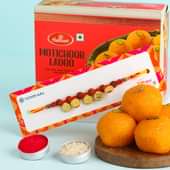 Ginni Rudraksha Rakhi N Haldirams Motichoor Ladoos