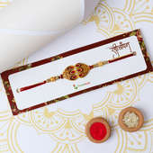 Antique Red N Gold Stone Rakhi with Roli and Chawal