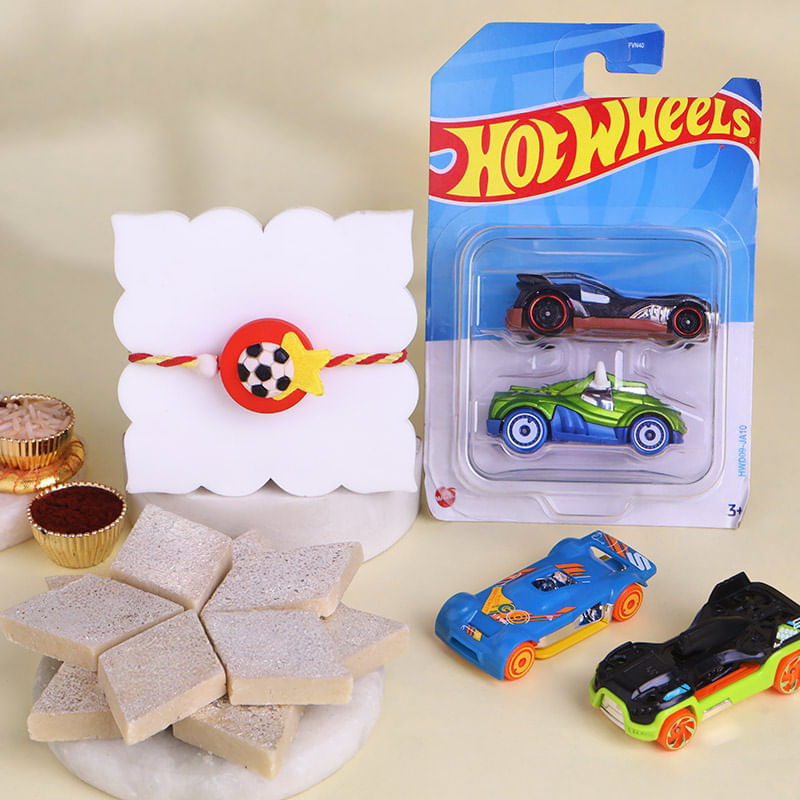 Goal Scorer Rakhi With Hot Wheels N Sweets