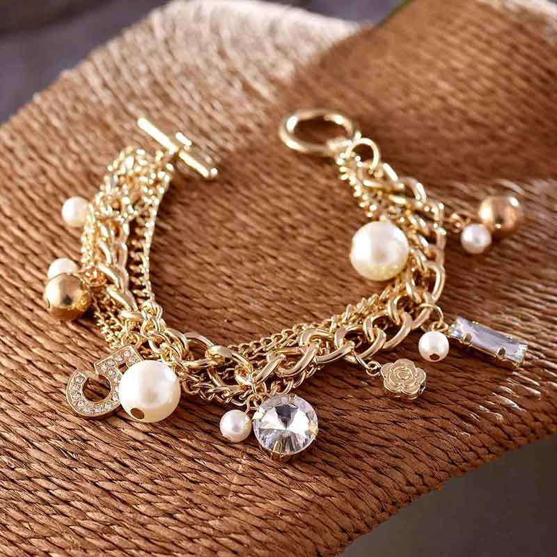 Gold Plated Multi Layered Chain Bracelet: Jewellary Gifts for Friends