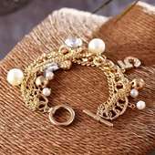 Gold Plated Multi Layered Chain Bracelet: Jewellary Gifts for Friends