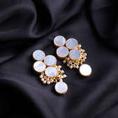 Gold Polished Brass Earrings With Stones N Pearls