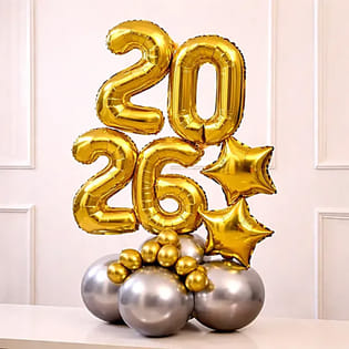 Golden 2026 New Year Foil Balloon Arrangement