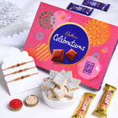 Golden Bead Rudraksha Rakhi Trio with Sweet Treats