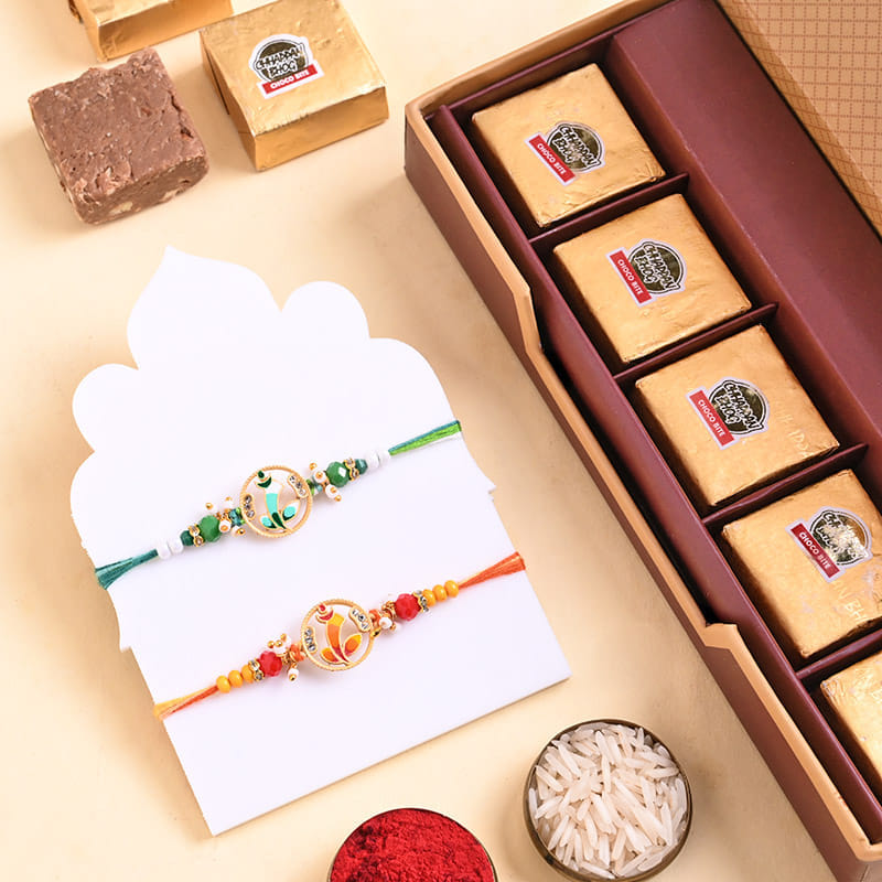 Golden Charm Rakhi Duo With Chocobite