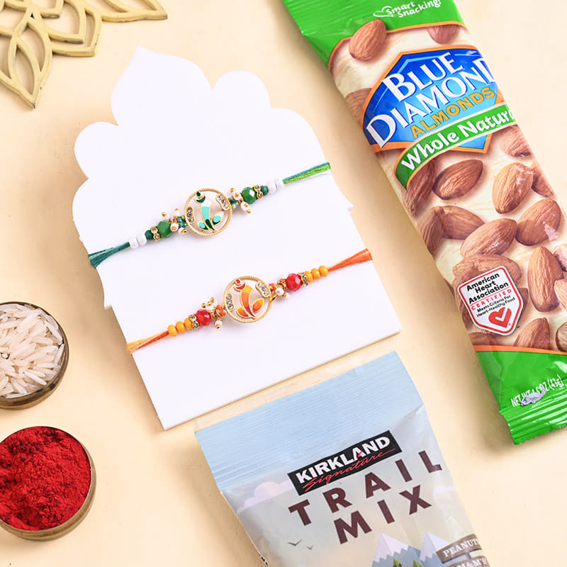 Golden Charm Rakhi Duo With Healthy Nuts