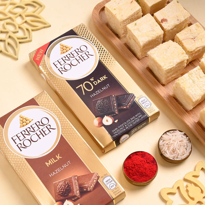 Two Golden Circle Rakhis With Sweet Treats