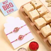 Golden Floral Rakhi Duo With Soan Papdi