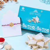 Golden Floral Rakhi With Kaju Katli