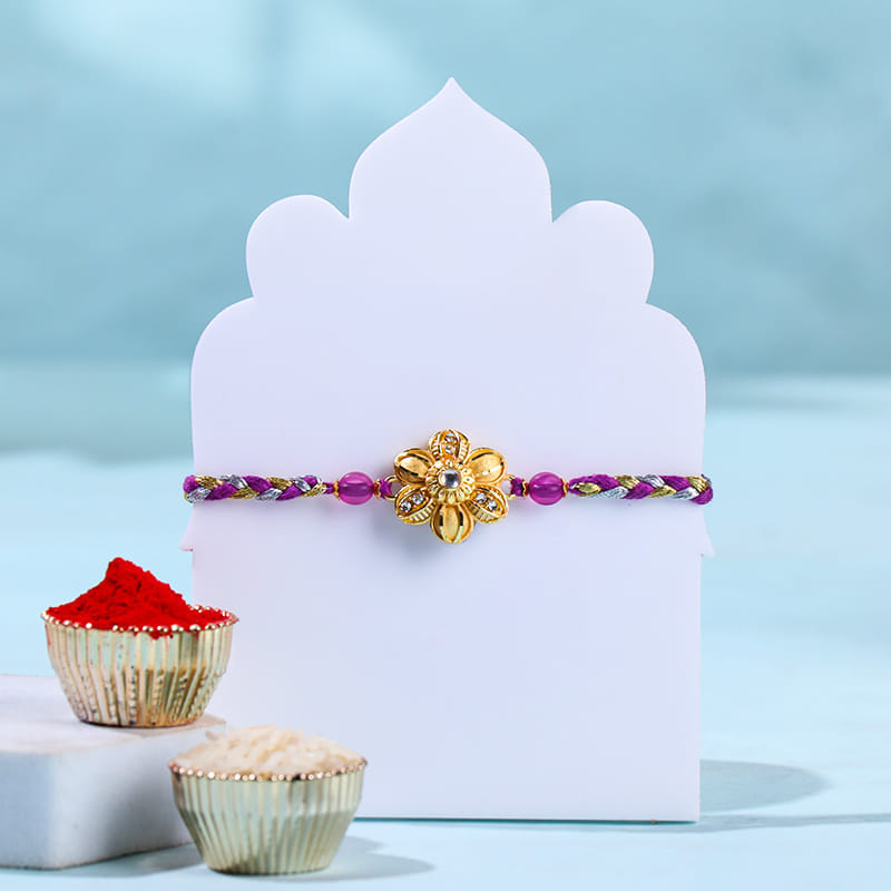 Golden Floral Rakhi With Kaju Katli