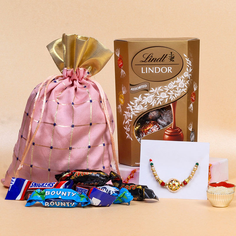 Golden Flower Rakhi N Chocolates Hamper