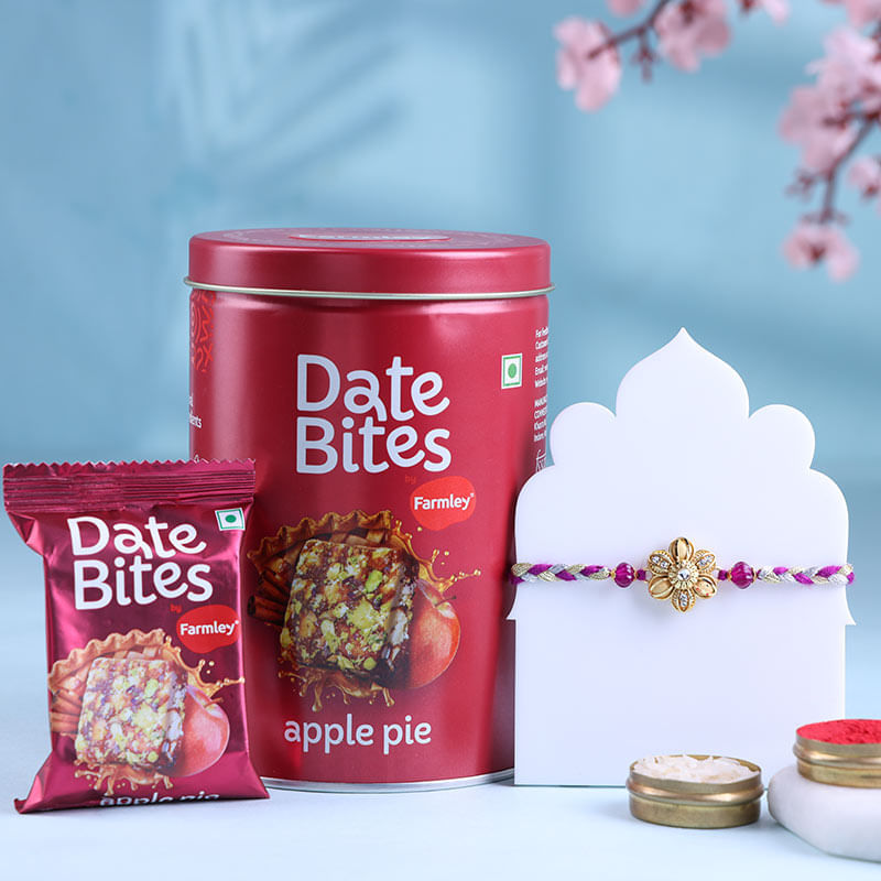 Golden Flower Rakhi With Apple Pie Date Bites