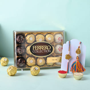 Golden Ganesha Bhaiya Bhabhi Rakhis With Ferrero Rocher