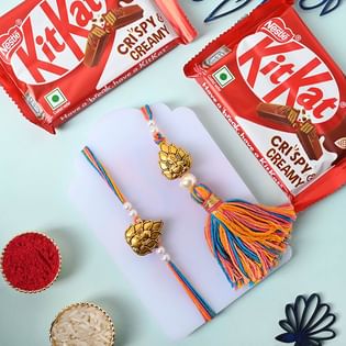 Golden Ganesha Bhaiya Bhabhi Rakhis With Kitkat Chocolates
