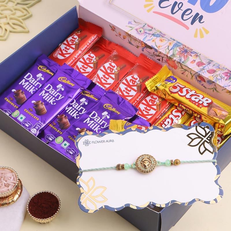 Golden Ganesha Rakhi N Chocolates Combo