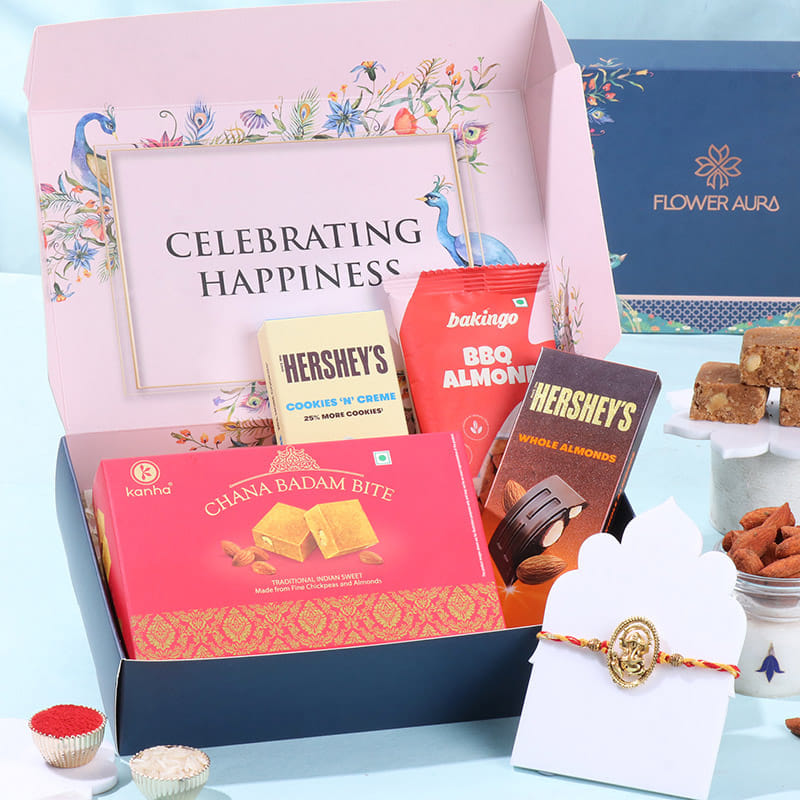 Golden Ganesha Rakhi N Festive Treats Hamper
