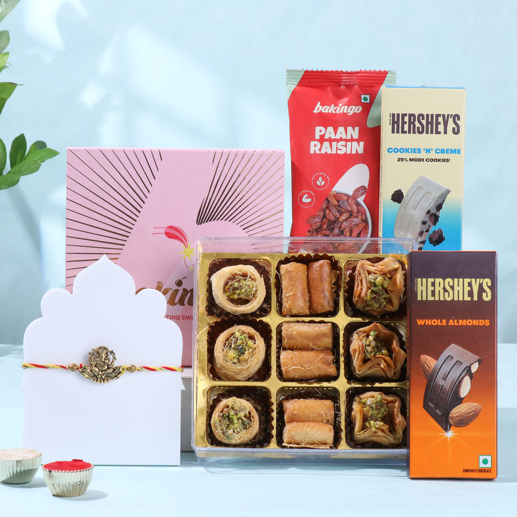 Golden Ganesha Rakhi With Festive Treats