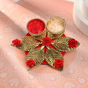 Golden Leaf N Rose Floral Bhai Dooj Thali