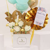 Golden Mothers Day Balloon Box: Bunch of Golden, White and Green Balloons
