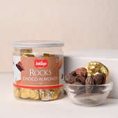 Golden Mug N Golden Rose With Choco Almond Rocks N Led Globe