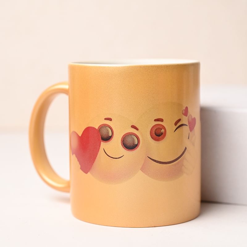 Golden Mug N Golden Rose With Choco Almond Rocks N Led Globe