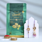 Golden N Purple Bhai Bhabhi Rakhis With Pistachios