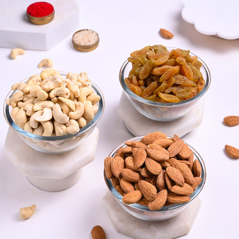Golden Om N Ganesha Rakhis With Dry Fruits