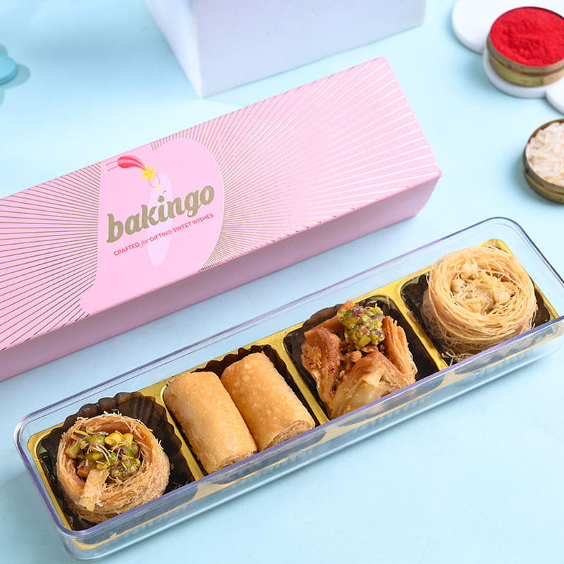 Golden Pearl Rakhi With Gourmet Treats