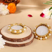 Set of 2 Golden Pearl Votive Diwali Diya